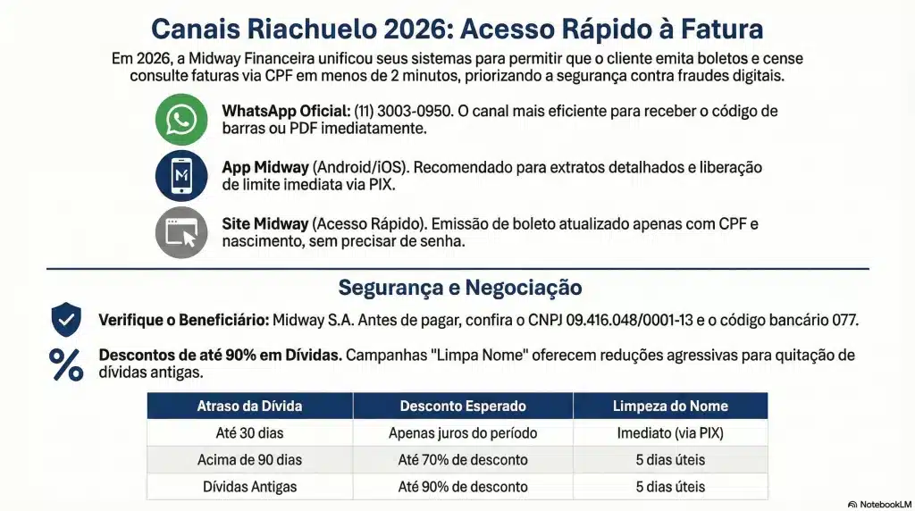 Infográfico resumindo canais de atendimento Riachuelo.