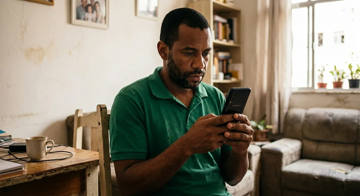 Trabalhador consultando saldo do FGTS no celular — como verificar o lucro do FGTS 2026 pelo app