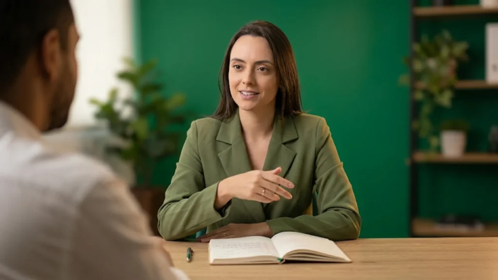 Profissional preparado durante uma conversa individual com o gestor para pedir aumento de salário